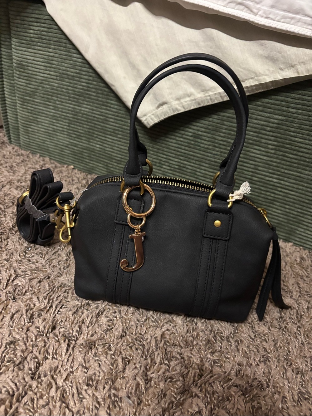 Black Women's handbag with Gold “J” charm